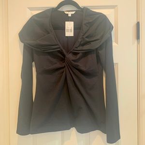 NWT CAbi 143 black, taffeta ruffled cinema top LG